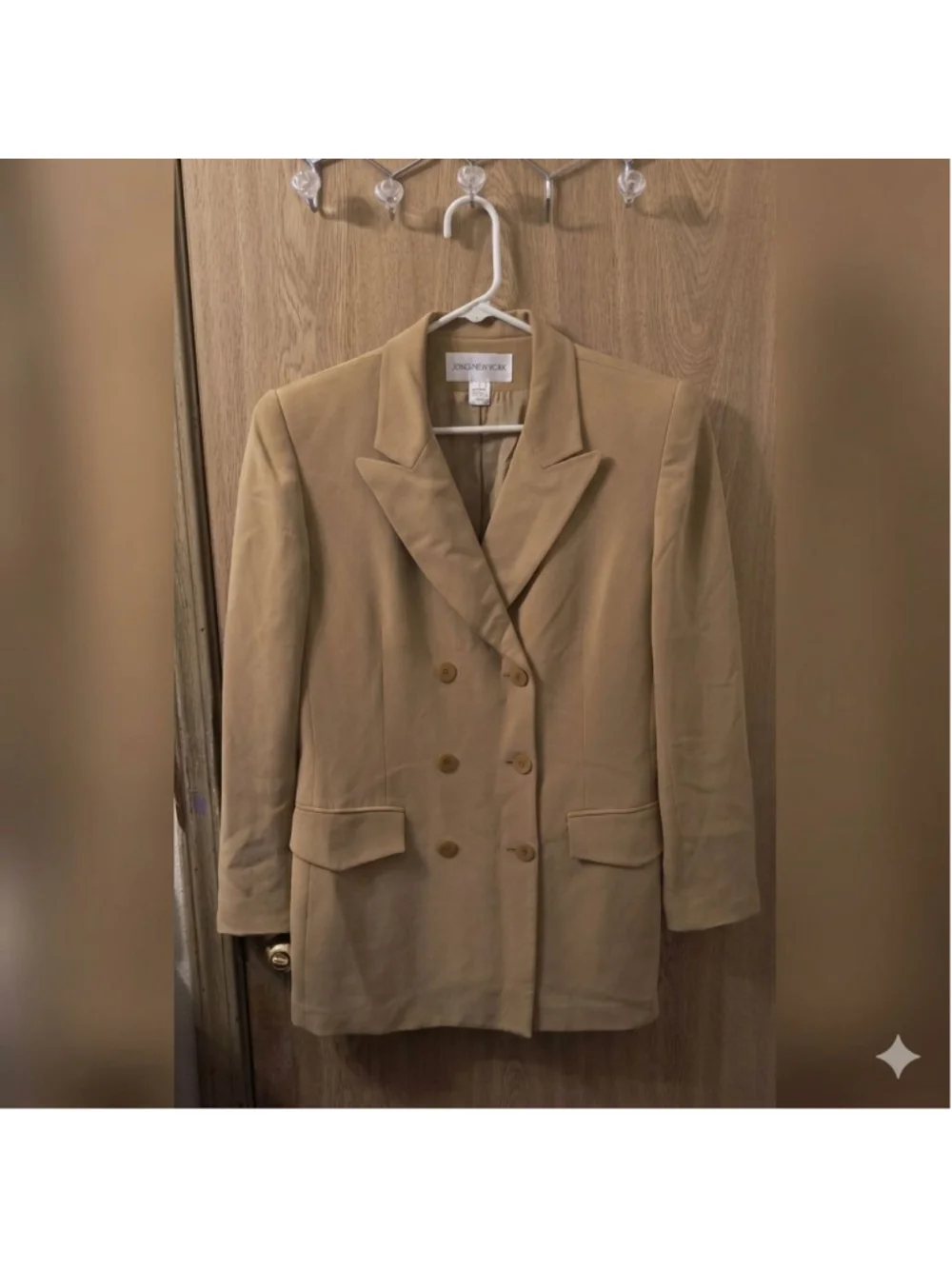 Vintage Jones New York 100% Silk Blazer Camel Double Breasted Minimalist 10